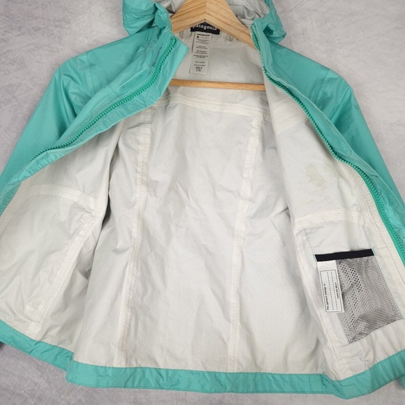 Patagonia Torrentshell Rain Coat Jacket Girls Small 8 Blue H2no Hooded - Picture 10 of 16
